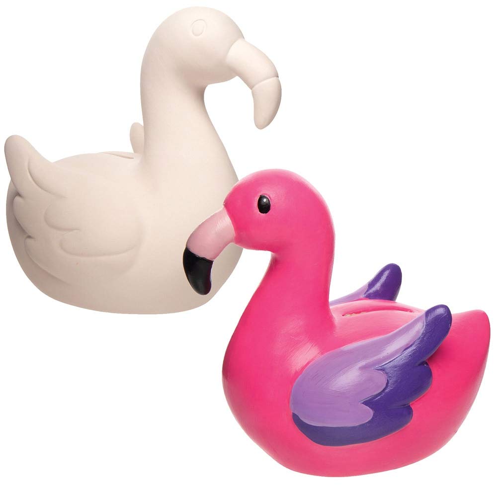 Baker Ross AT690 Flamingo Ceramic Piggy Banks,Creative Art and Craft Supplies for Kids to Make,White,5.1 x 5.1 inch