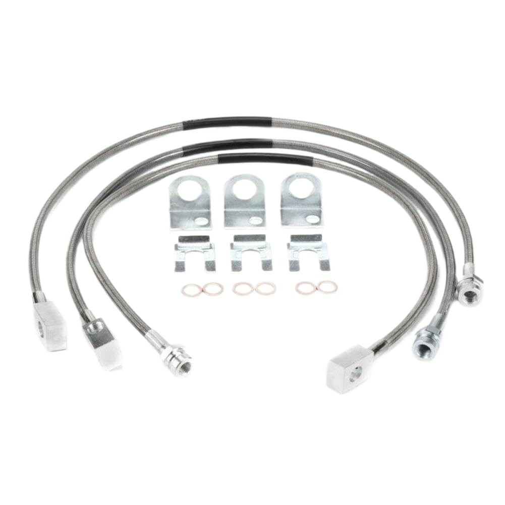 Filwy Onecolor Extended Stainless Brake Line Hose Front And Rear Compatible With Jeep Cherokee Xj 1984-2001 Tj 1997-2006