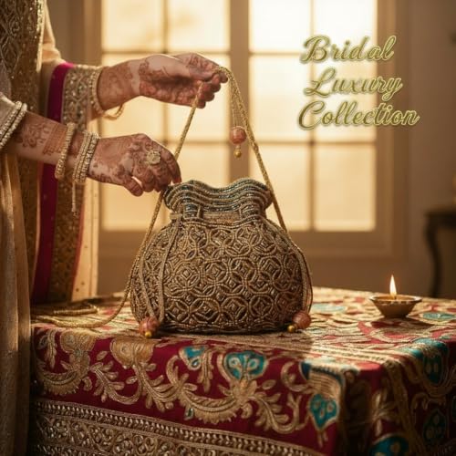 Image of Srajanna Women's Embellished Ethnic Pearl Potli Bag Traditional Handcrafted Evening Clutch for Weddings & Festive Occasions