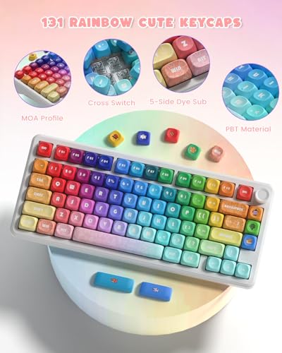 Image of MOA Profile PBT Keycaps, 131 Keys Dye-Sublimation Custom Keyboard Keycaps Cute Rainbow Key caps for Cherry Gateron MX Swithes Mechanical Keyboards