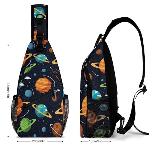 Fashion Traveling Running Casual Chest Bag, Dress Decor Sling Backpack, Shoulder Bag Casual Day Pack Cosmic Space Galaxy Planets Print2