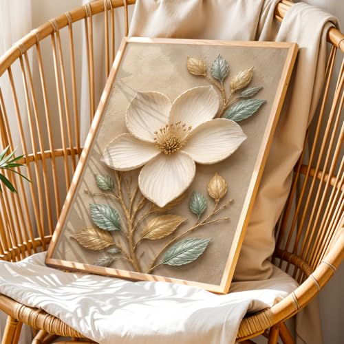 Image of NoWorries Floral Botanical Wall Painting with Frame | Premium Textured Flower & Leaf Artwork, Pastel Nature Wall Decor Framed for Living Room Bedroom Office and Home Decoration (Art-4,17x25inch)