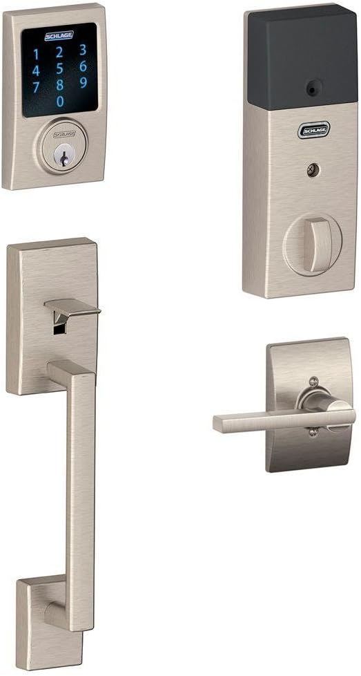 Black Friday - 40% OFF SCHLAGE Connect Century Touchscreen Deadbolt with Built-In Alarm and Handleset Grip with Latitude Lever, Satin Nickel, FE469NX LAT 619 CEN