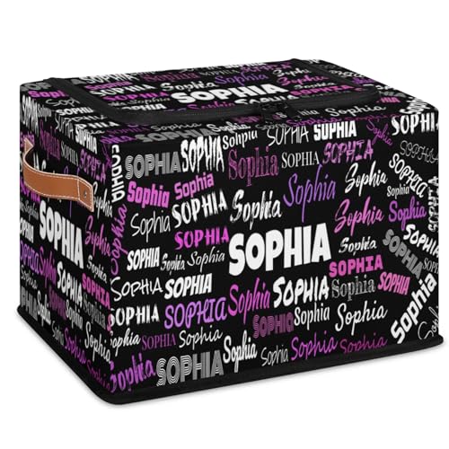 KFNHN Personalized Foldable Storage Basket with Name, Black with Colorful Names Zipper Lid Laundry Hamper Dirty Clothes Pet Toys Storage Bin with Handles for Shelf Home Closet Kitchen