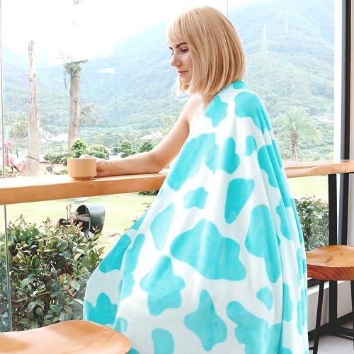 Image of Blue Throw Blanket for Kids, Cute Soft Small Cyan Fleece Blankets for Indoor & Outdoor, Sky Blue Room Decor for Teens Girls Boys Women