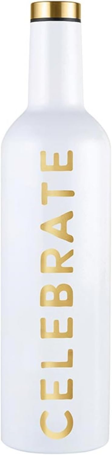 Slant Collections Birthday Gift Insulated Refillable Stainless Steel Wine Bottle Portable Wine Bottles, 25-Ounce, Celebrate