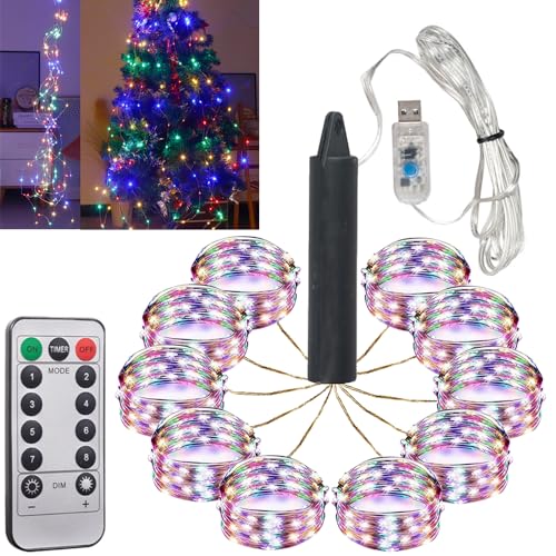 HeaHap 10 Piece Fairy String Light 2Meter Copper Wire USB Port Operated String Lights, 20 LED Beads Waterproof for Making Jar Lights DIY Various Scene Atmospheres Party (Colored for Christmas Tree)