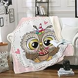RFFLUX 3D Einhorn Kuscheldecke 150x200cm Warmer Winter Weich Kawaii Eule Einhorn Decke Microfaser Sherpa Wohndecke Flauschige Couchdecke für Erwachsene Weihnachten Geschenk Blanket