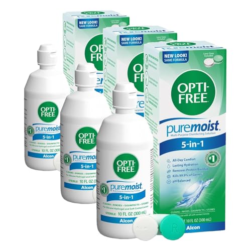Image of Opti-Free Puremoist Multi-Purpose Contact Lens Cleaning and Disinfecting Solution with Lens Case, 10 FL Oz (Pack of 3)