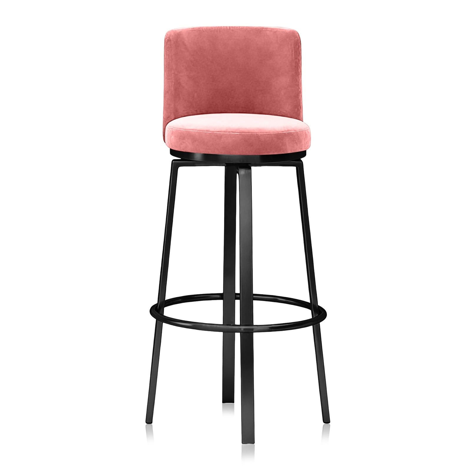 KLZUOPT Luxury Barstool Swivel Counter Height Bar Stools 1 PCS Breakfast Chair Stools Modern Upholstered Stool with Back and Metal Base for Kitchen Island, Dining Room(Pink,75cm(29.5in))