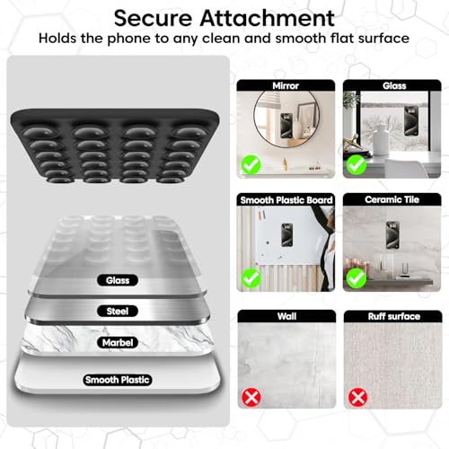 Image of Sounce Suction Phone Case, Silicone Suction Phone Case for Hands-Free Mobile Accessory Holder Grip, Video Phone Accessory Compatible Mirror, Shower-Black (Pack of-1)