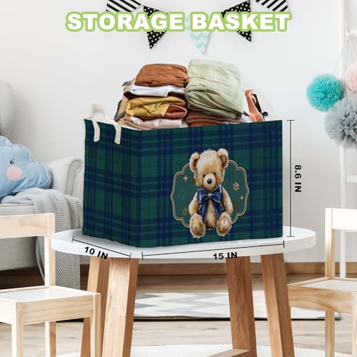 Image of Teddy Bear Baby Shower Decorations,Teddy Bear Storage Baskets,Bear Nursery Decor,Large Square Canvas Laundry Hamper With A Waterproof PE Coating,Foldable Kids Toy Clothes Bins for Bedroom