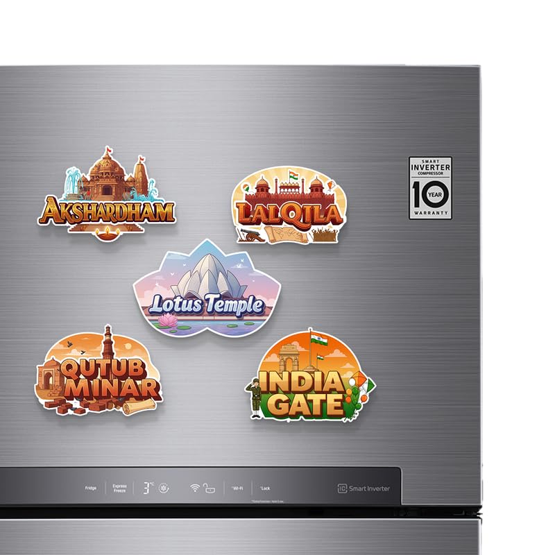 Image of Delhi Set of 5 Fridge Magnets, Glossy Finish, Stylish Magnet for Fridge, Wardrobe & Metal Surfaces