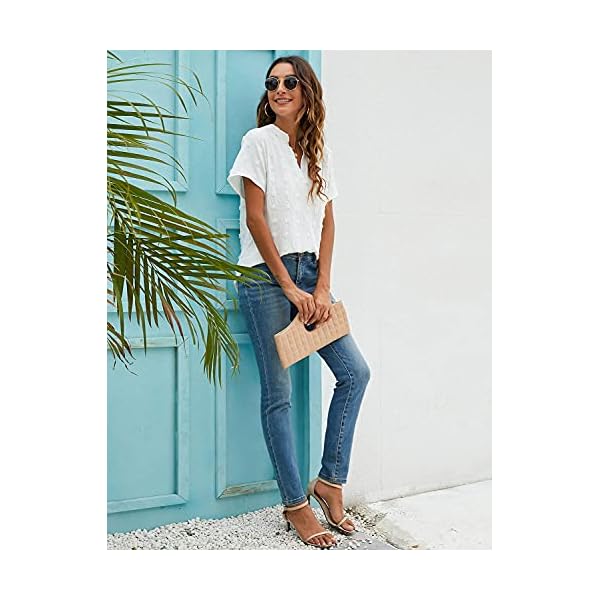 Blooming-Jelly-Womens-White-Chiffon-Blouses-Short-Sleeve-V-Neck-Shirts-Summer-Casual-Polka-Dot-Tops Blooming Jelly Womens White Chiffon Blouses Short Sleeve V Neck Shirts Summer Casual Polka Dot Tops (M,White)