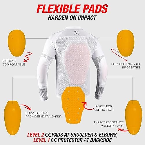 J.A.G. Motorcycle Mesh Shirt for Men with CE Certified Protective Padded Armors | All Season Motorcycle Riding Shirt White