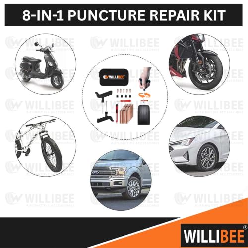 Image of WILLIBEE 8-in-1 (Pack of 30 Strips) Tubeless Tyre Puncture Repair Kit for Bike & Car | Heavy-Duty Puncher Kit (with Storage Bag)