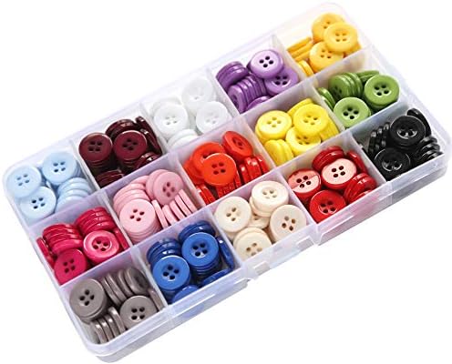 GANSSIA 5/8 Inch (15mm) Mix 15 Colors Buttons for Sewing 4 Holes Resin Button for Crafts Scrapbooking Pack of 300 PCS with Box (Each Color 20 PCS)