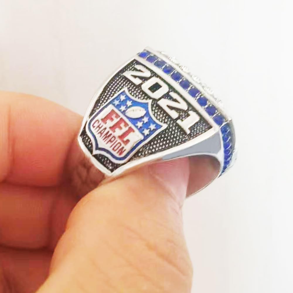 2021 Fantasy Football Ring | Heavy FFL Championship Ring | Silver Plated Award Trophy For Fantasy Football League Winner