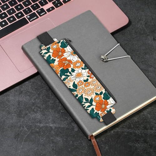 Image of Elastic Pen Holder for Notebook, 4 Pieces Leather Pen Holder Stationery Zipper Bag for Pencils, Markers, Pen Pouch w /Elastic Band for Notebook (Style-1)
