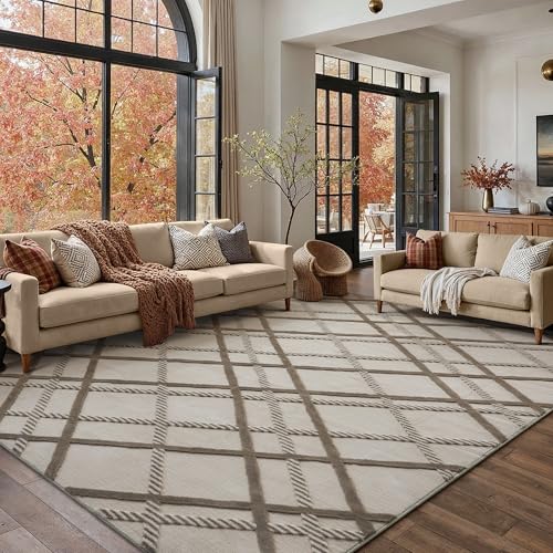 HUGEAR 8x10 Brown Shag Area Rug, Medium Plush, Non-Slip