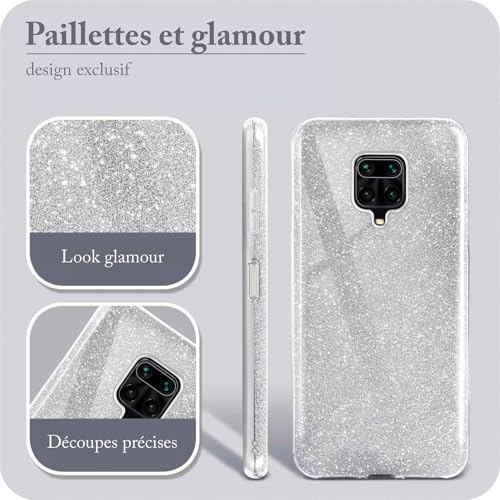 Coque paillettes Redmi Note 9 Pro ONEFLOW en TPU fin argenté et compatible Qi