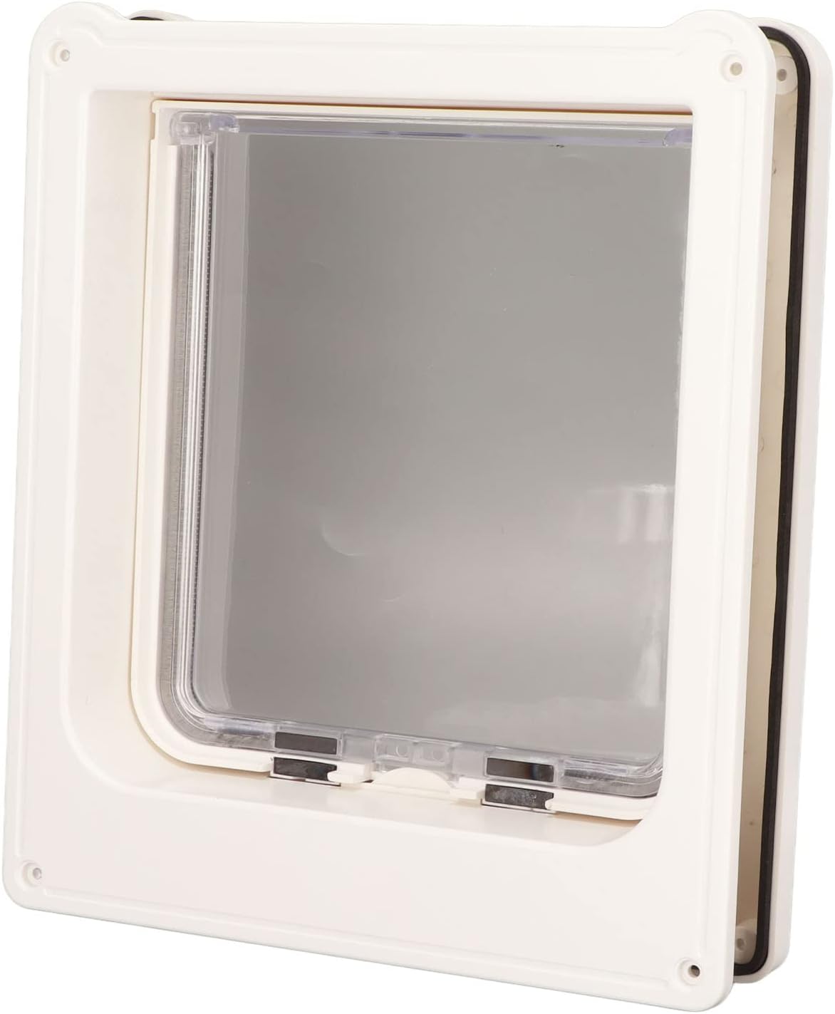 Pet Flap Door with Magnetic Lockable 4 Modes, Automatic Noiseless Cat Door for Cattery Pet Cage, Plastic Indoor Cat Flap Compatible with Solid or Hollow Doors