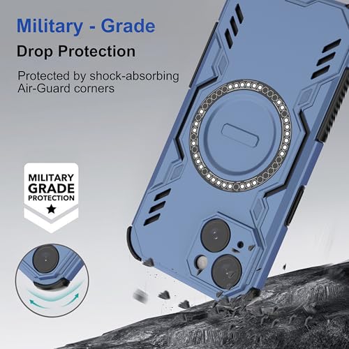 Image of amazon basics Back Case Cover for iPhone 15 | Magnetic Case with Built-in Metal Ring | Supports Mag-Safe Charger, Wallet & Car Mount | Shockproof Hybrid PC + TPU | Blue