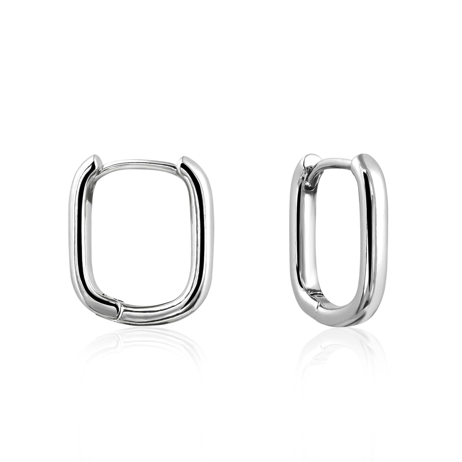 Silver Oval Huggie Hoop Earrings for Women, Small Silver Hoop