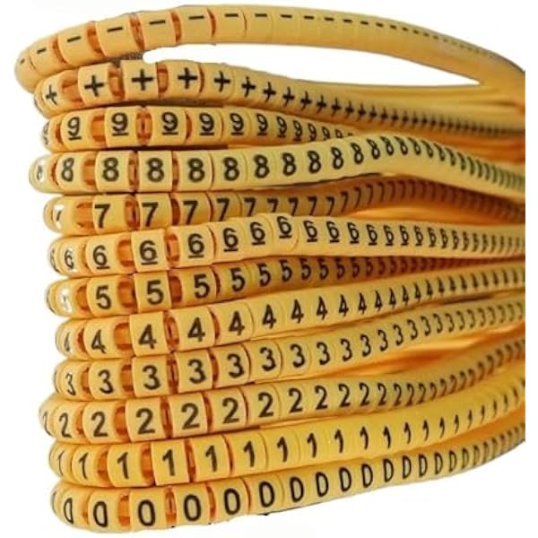Cyfrowe rurki z numerami EC-0 1 2 3 5 8 Oznaczniki kablowe Żółte 0 5-35 mm2 Opakowanie 13 rozmiarów do rurek przewodowych 1.0mm2 600pcs