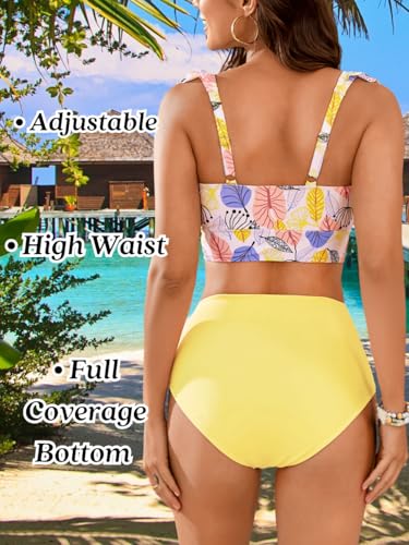 Women's 3 Piece Swimsuits, High Waisted Bikini Set with Floral Long Sarong Bathing Suit, Beach Vacation Pool Party3