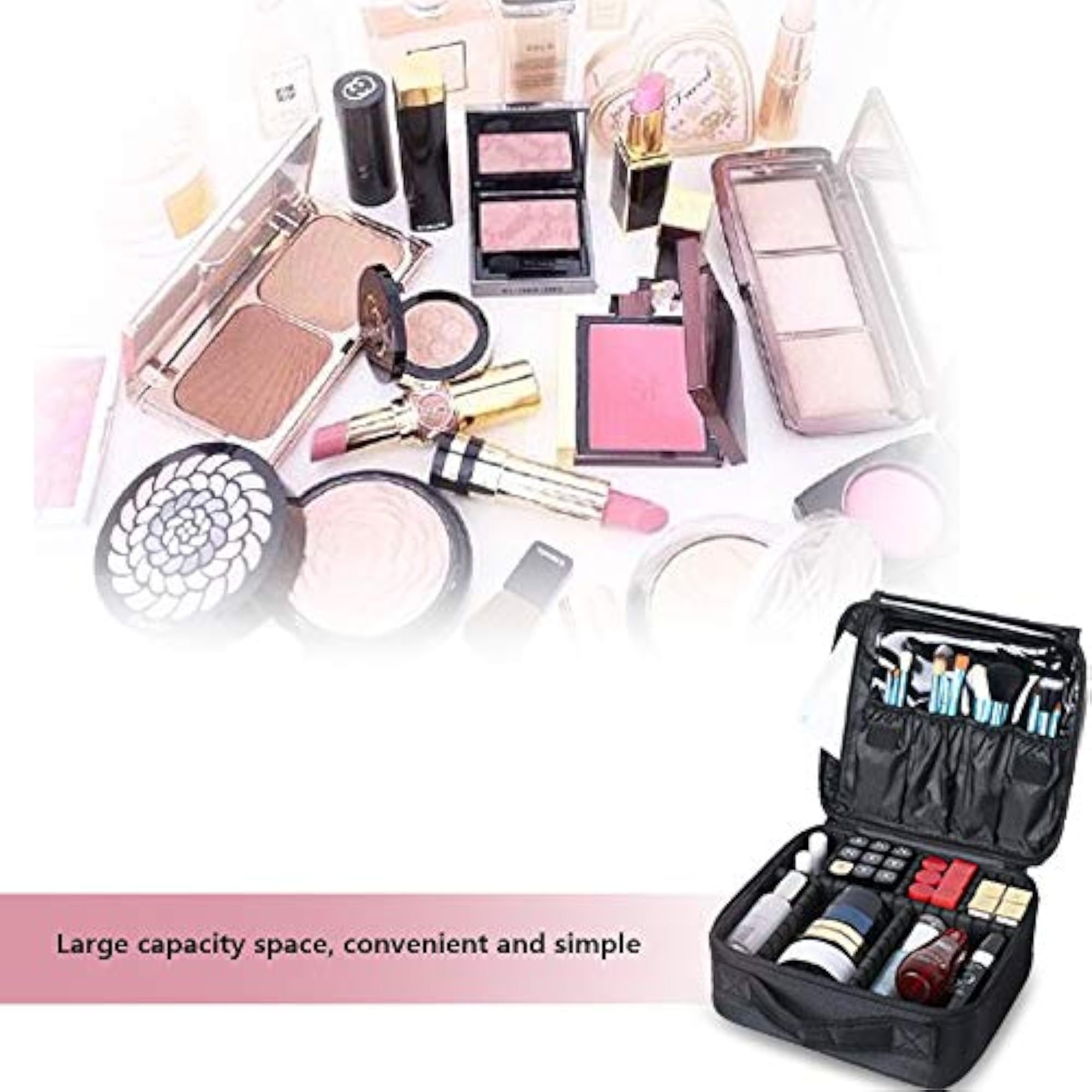 Makeup Train Case, Portable Organizer with Adjustable Dividers
