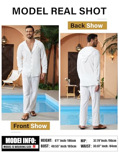 Mens Linen Shirts Casual Button Down Shirts Long Sleeve Roll-Up Sleeve Summer Beach Shirts Tops with Hood4