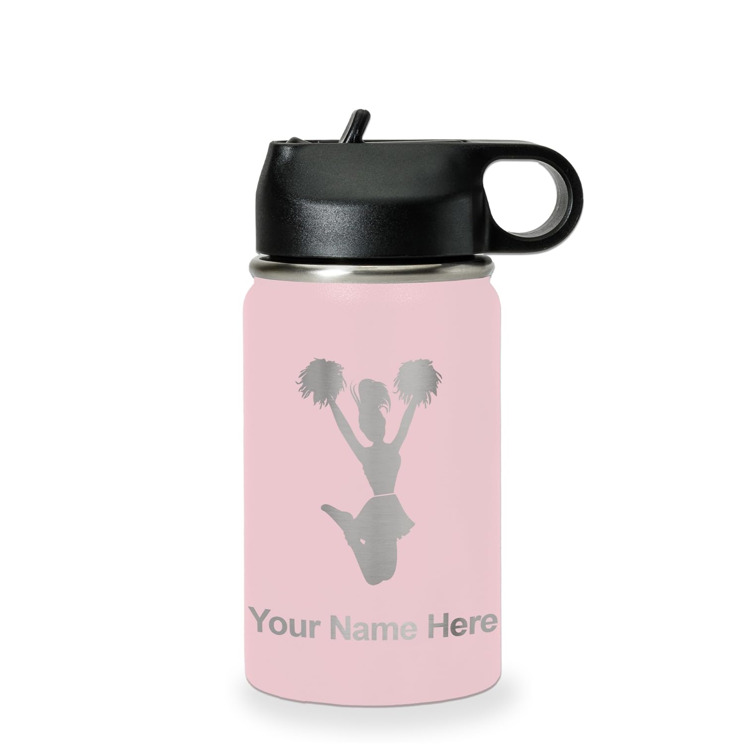 LaserGram Personalized Water Bottle Cheerleader Stainless Steel Double Wall Vacuum Insulated with Flip Top Straw Custom Engraved Gift