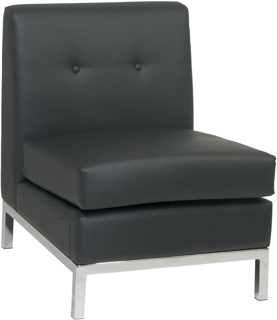 AVE SIX Wall Street Faux Leather Armless Chair with Chrome Finish Base, Black
