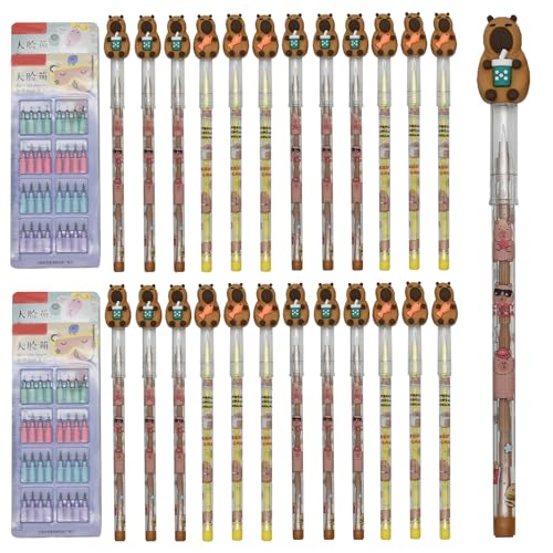 Maydahui 24 PCS Capybara Stackable Pencil With 128 PCS Nibs Non Sharpening