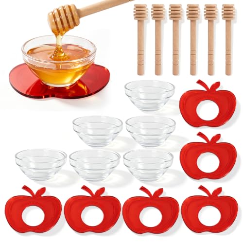 Image of Set of 6 Red Apple Shaped Honey Dish Rosh Hashanah Decorations and Gifts