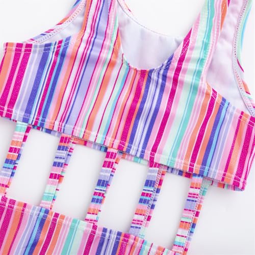 LIZENS Grils' One Piece Swimsuit Cute Rainbow Striped Swimwear Cut Out Waist Scoop Neck Bathing Suit4