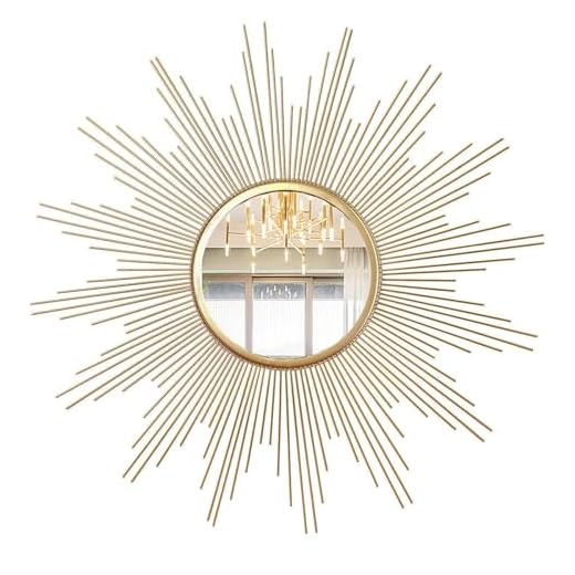 Cityelf 24'' Large Gold Sunburst Wall Mirror Boho Home Decor Round Wall Art Mirror for Living Room/Bedroom/Bathroom/Entryway