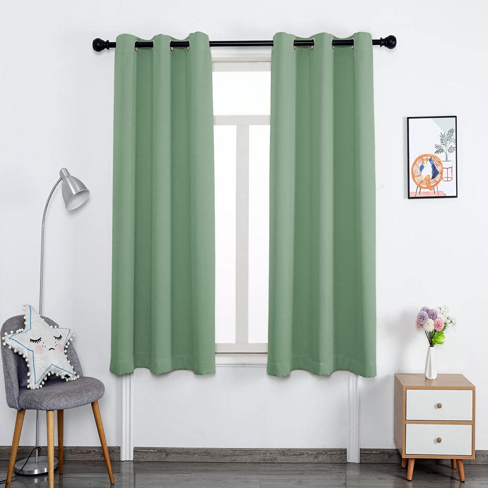 ZJXSNEH Microfiber Blackout Thermal Insulated Grommet Panels Window Curtains/Drapes Light Green Width 141 x Height 106inch|2 Panels โ image 1