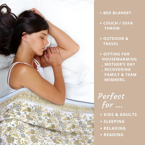 Image of TOAIArt Premium Jaipuri Dohar | AC Blanket Summer Quilt | Hand Block Printed | 3 Layers | Reversible | 150GSM 100% Mulmul Cotton | 100% Cotton Flannel Filling | Queen 90 inch X 108 inch |Autumn Leaves