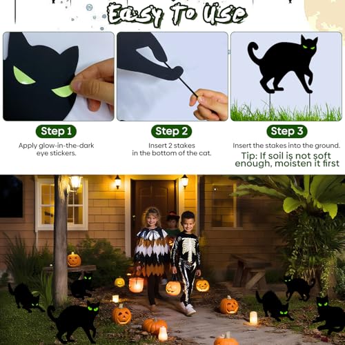 Pzmlu Halloween Decorations Outdoor - 6 Pack Corrugated Plastic Black Cat Decor with Stakes, Glow in The Dark Eyes Scary Silhouette Yard Signs の商品画像 3
