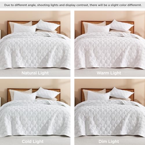 Image of Litanika White Oversized King Quilt Set Bedspread 120x120-3 Piece Lightweight Summer Coverlets Bedding Comforter Cover Bed Decor All Season(Super King - 1 Quilt, 2 Pillowcases)