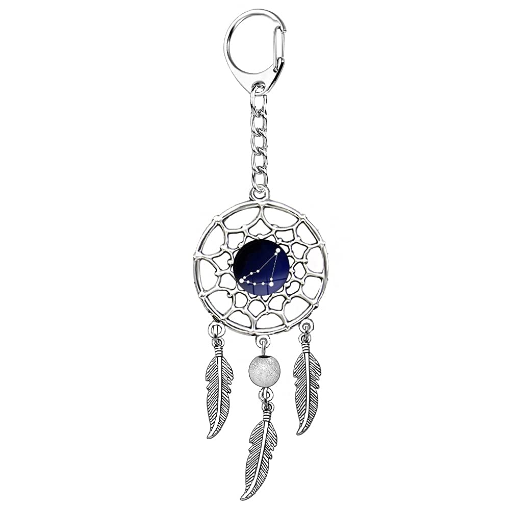 AMOR SPES Dream Catcher Key Chain Twelve Constellations Key Ring Vintage Feather Dream Catcher Keychains Birthday Gifts for Women Men