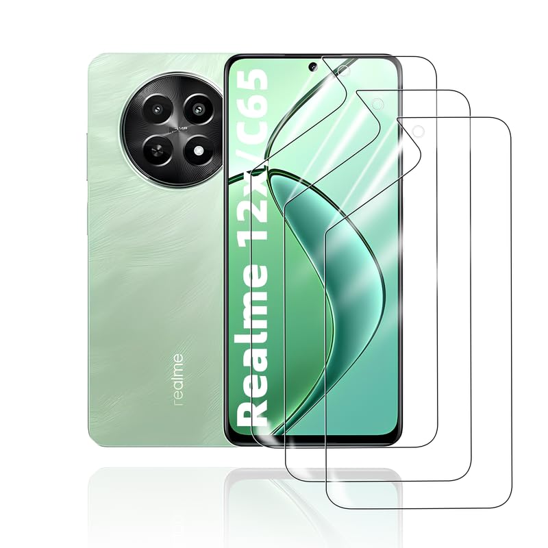 HonJenSeoa Protector de pantalla de película de hidrogel para Realme 12x/C65 5G, 3 Piezas película protectora de TPU suave transparente HD Curva 3D de Cobertura Completa Sin Burbujas