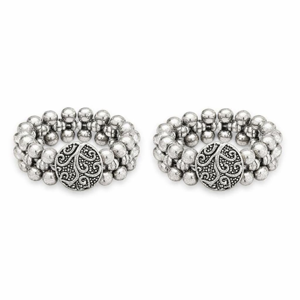 Oxidised Silver Beaded Toe Rings | Traditional Bichiya, Feet Accessories Jewellery for Gift | Stylish Leg Finger Rings/Bichiya for Women & Girls