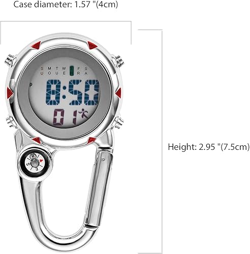 Miniatura 4 de Clip de brújula digital relojes de hombre blanco y negro, mosquetón impermeable con reloj despertador
