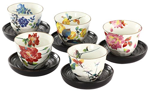 セラミック藍 ばら雅 茶托付煎茶 多色 サイズ：約φ9.2 H6.7 03692