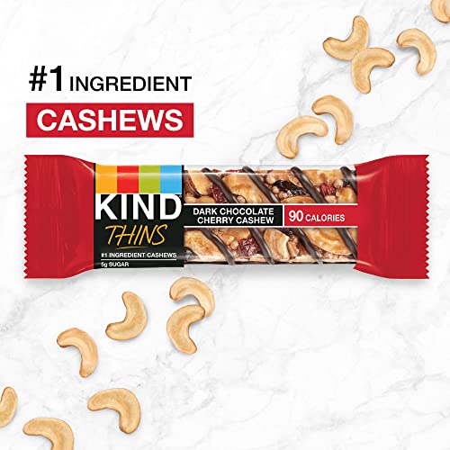 KIND Thins Snack Bars, 2 Flavor Variety Pack, Gluten Free, 100 Calorie, 60 Count, Peanut Butter Dark Chocolate & Dark Chocolate Cherry Cashew - image 5