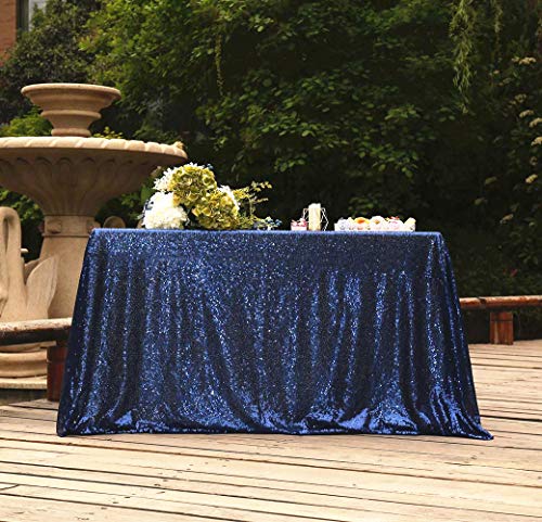 SquarePie Sequin Tablecloth 50 x 72 Inch Navy Blue Sparkly Table Linen for Wedding Party by SquarePie - Image 7