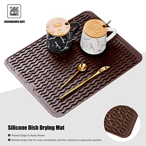 Image of Silicone Dish Drying Mat, Non-Slip Easy Clean Sink Mat Large Heat-resistant Dish Drainer Mat for Kitchen Counter, Sink, Refrigerator or Drawer liner (16 inch x 12 inch, COFFEE)